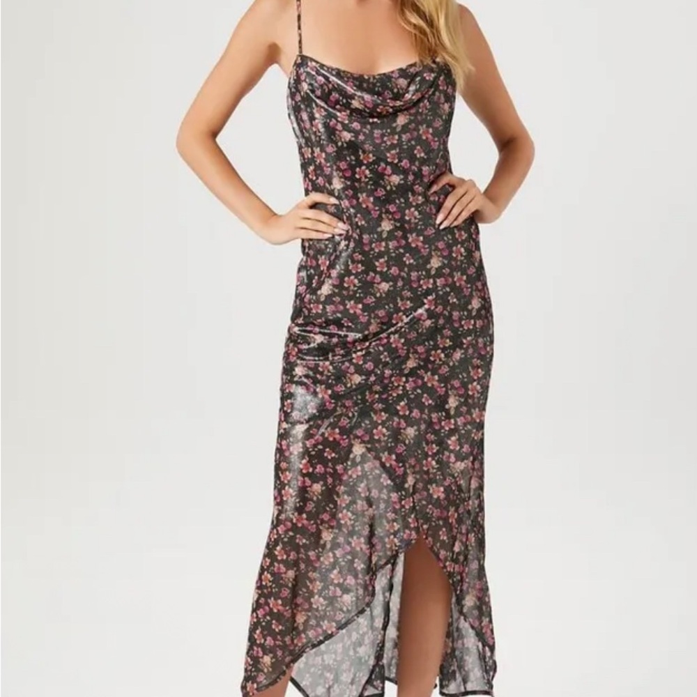 Forever 21 Women’s Floral Print Cowl Neck Midi Dress Small